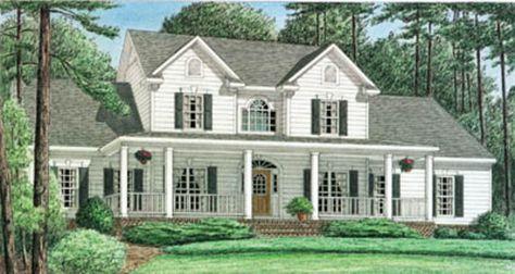 Plan #34-121 - Houseplans.com Country Farmhouse Plans, Southern Style House Plans, Southern House Plan, Farmhouse Floor Plans, Southern House, House Plans One Story, Houses Plans, Building Process, Farmhouse Fireplace