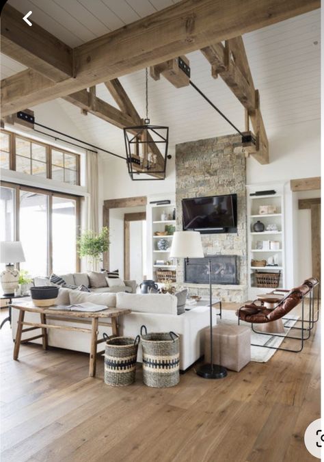 Mountain Home Aesthetic, Family Room Flooring, Large Families Living, Modern Farmhouse Living Room Decor, Build Home, Wood Mantels, House Tips, Modern Farmhouse Design, Old Farm Houses