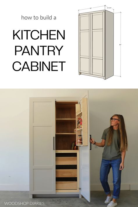 DIY Kitchen Pantry Cupboard How To Build A Kitchen Pantry, Diy Freestanding Pantry, Diy Kitchen Pantry Cabinet How To Build, Diy Cabinet Pantry, Easy Diy Pantry Cabinet, Pantry Cabinet Plans, How To Build Kitchen Cabinets Diy, Diy Built In Pantry Cabinet, Pantry Cabinet Ideas Diy