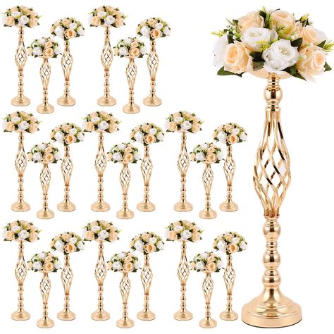 PRICES MAY VARY. Elegant and Stylish Centerpiece Display: with its elegant twist design, our wedding vases centerpieces add a touch of charm to any wedding or party; Create a stunning centerpiece display effortlessly with our easy installation instructions and no auxiliary tools required Versatile Usage for Various Occasions: our gold centerpieces are ideal not only for weddings but also for baby showers, birthday parties, banquets, and more; They add an attractive touch to any occasion and beco Gold Table Centerpieces, Tall Gold Vases, Birthday Party Table Decor, Wedding Flower Stand, Tall Candle Holder, Gold Wedding Centerpieces, Vases Centerpieces, Candle Table Centerpieces, Wedding Vase Centerpieces