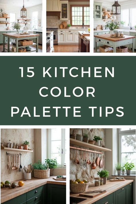 15 examples of kitchen color palettes you can use to remodel your kitchen. Color Scheme Kitchen Ideas, Kitchen Remodel Paint Colors, What Color Should I Paint My Kitchen, Modern Farmhouse Kitchen Color Palette, Color Schemes For Kitchen Cabinets, Simple Kitchen Color Schemes, Kitchen Counter Tops 2024 Trends, Vintage Kitchen Color Schemes, Colour Schemes Kitchen