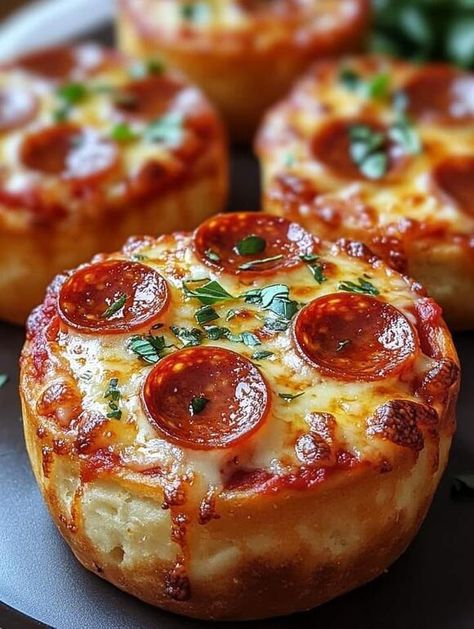 Mini Pizza Bites, Pizza Cupcakes, Pizza Muffins, Pizza Flavors, Pizza Bites, Pizza Recipes Homemade, Deep Dish Pizza, Favorite Comfort Food, Quick Snacks