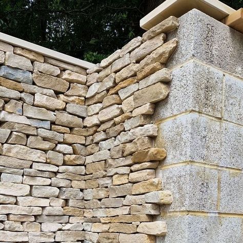 Wood Cladding Garden Wall, Cotswold Stone Wall Garden, Retaining Wall Cladding, Garden Wall Cladding Ideas, Cladding Garden Wall, Dry Stone Wall Garden Ideas, Dry Stone Wall Garden, Concrete Wall Exterior, Stone Privacy Wall