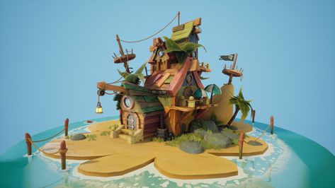 "Stylized Pirate Hideout (Pirate Hut)" by Romane Weiss - https://bit.ly/3sAsQM2 Textured with #Substance3DPainter #ZBrush #Maya #stylizedenvironment #stylizedart #gameart #MadeWithSubstance Pirate Hideout, Pirate House, Pirate Cove, Rainbow Island, Golden Age Of Piracy, Animation Programs, Pirates Cove, Building Concept, Boat Art