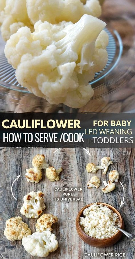 cauliflower for baby Blw Cauliflower, Cauliflower Baby Food Recipes, Baby Puree Combinations, Puree Combinations, Ways To Cook Cauliflower, Baked Cauliflower Recipe, Easy Cauliflower Recipes, Food For Babies, Baby Led Weaning First Foods