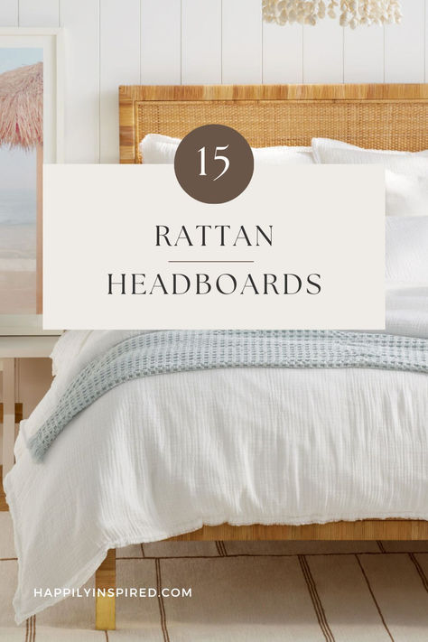 rattan headboard, cane headboard, bedroom headboards Rattan Headboards Bedroom, Rattan Headboard Bedroom Decor, Cane Headboard Bedroom Ideas, Rattan Bedroom Design, Bedroom With Rattan Furniture, White And Rattan Bedroom, Rattan Bed Head, Cane Bed Design, Cane Headboard Bedroom