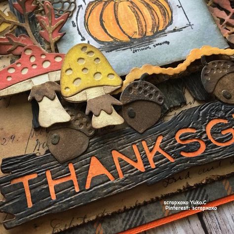 Timholtz Thanksgiving - Scrapbook.com Scrapbook Calendar, Tim Holtz Dies, Tim Holtz Cards, Thanksgiving Card, Fall Scrapbook, Hand Made Greeting Cards, Tim Holtz Sizzix, Making Greeting Cards, Thanksgiving Cards