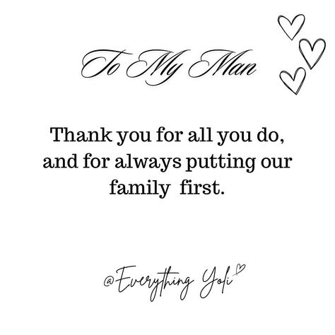 Thank you for all you do and for putting our family first. Your love, support, and dedication do not go unnoticed. We appreciate you today and every day. Ladies, don’t forget to show appreciation for the amazing men in our lives. A small gesture of gratitude can make a big difference. #Relationships #Appreciation #Love #Support #Family #Gratitude #Men #Thankful #StrongMen #Partner #Husband #Boyfriend #Teamwork #Respect #Honor #Kindness #Thoughtfulness #Partnership #LifeTogether #EverythingYo... Family Gratitude, Other Ways To Say, Show Appreciation, Family First, Appreciate You, Teamwork, A Good Man, The Amazing, Gratitude