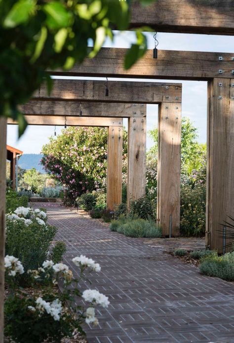 Goonoo Goonoo Station, Front Pergola, Carpentry Details, Contemporary Landscapes, Shoal Bay, California Garden, Deck Designs, Fire Pit Area, Shade Trees