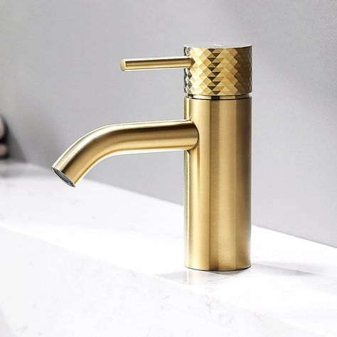 Art Deco Faucet Bathroom, Brushed Gold Bathroom Faucet, Gold Bathroom Fixtures, Townhouse Remodel, Brass Sink Faucet, Bathroom Sink Faucets Modern, Brushed Gold Bathroom, Gold Bathroom Faucet, Bathroom 2023