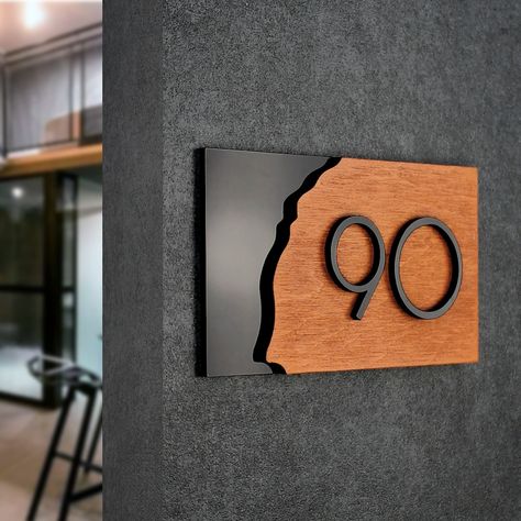 House Number Ideas Diy, Apartment Number Sign, House Number Ideas, Door Number Sign, Room Signage, Door Signage, Interior Signage, Wooden Signage, Wayfinding Signage Design