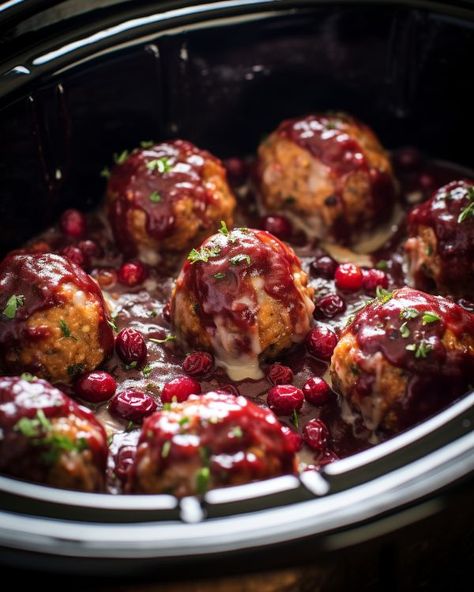 I took one bite of this last year at a pot luck, and thank goodness I got the recipe Stuffing Meatballs, Cranberry Stuffing, Slow Cooker Christmas, Slow Cooker Kitchen, Cranberry Meatballs, Crock Pot Meatballs, Slow Cooker Meatballs, Potluck Dishes, Pot Luck