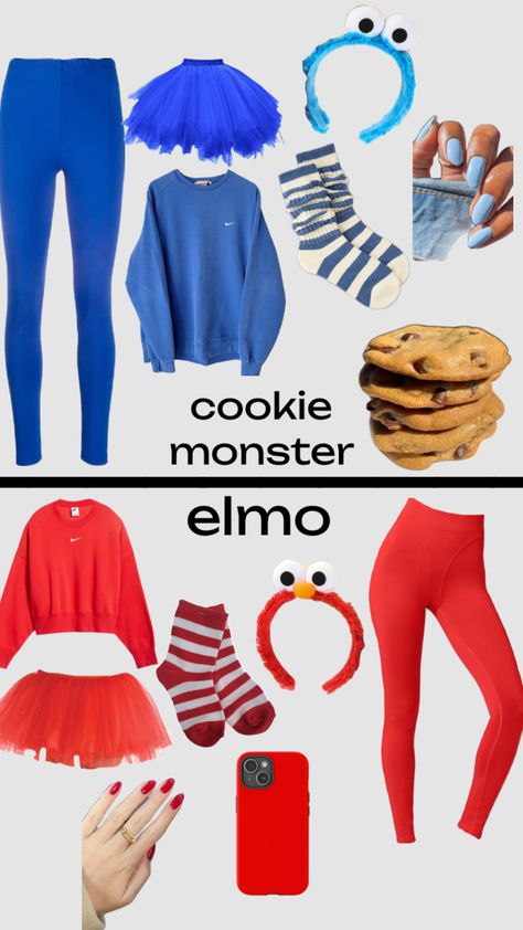 #fyppppppppppppppppppppppppppppppppppppppppppppppppppppppppp #elmo #cookiemonster #blue #red #halloween Elmo Costume Teen, Diy Elmo Costume Women, Diy Sesame Street Costume, Sesame Street Halloween Costumes, Elmo Characters, Elmo Costume, Cookie Monster Costume, Trio Costumes, Red Halloween