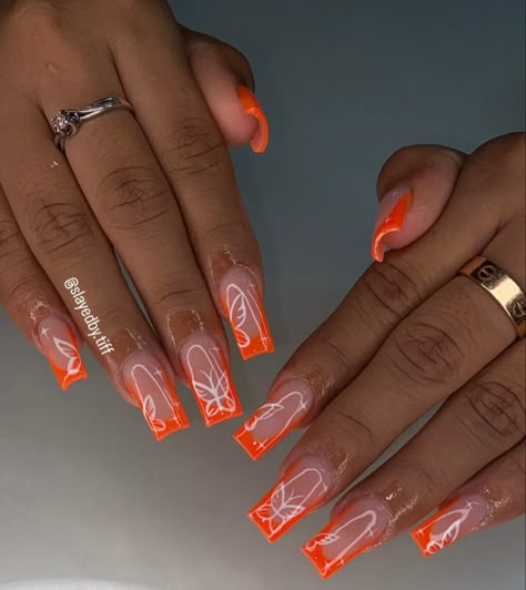 Nail Art For Short Nails, Art For Short Nails, Nail Art Easy, Orange Acrylic Nails, Nail Art Inspo, Acrylic Toe Nails, Nail Art Tips, Summer Nail Art, Stylish Nails Designs