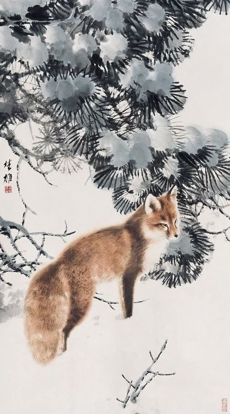 Chinese Painting Animals, Japanese Fox Art, Japanese Animal Art, Japanese Watercolor Paintings, Kitsune Illustration, Asian Fox, Japanese Fox, Japanese Animals, Fox Painting