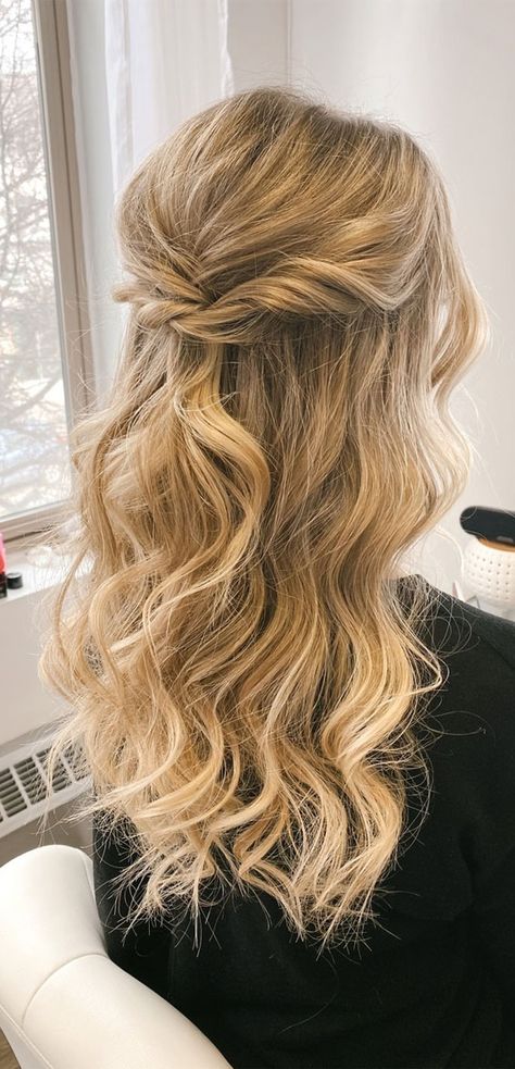 half up half down hairstyle, boho chic hairstyle, wedding hairstyle, bridal hairstyle, effortless hairstyle, updo, bridal updo, wedding hairdos Bridal Hair Half Up Half Down, Boho Chic Aesthetic, Bridesmaid Hair Inspo, Bridal Hair Half Up, Bridemaids Hairstyles, Half Updo Hairstyles, Half Up Wedding Hair, Boho Bridal Hair, Wedding Hair Half