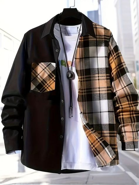 Clothing For Men, Graphic Tee Outfit Men, Clothes For Spring, Collar Shirt Men, Color Block Shirts, Floral Long Sleeve Shirt, Plaid Cardigan, Long Sleeve Button Up Shirt, Casual Long Sleeve Shirts