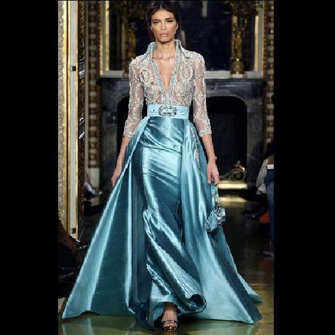 Algerian Fashion: Turquoise kaftan/karakou I don't care for the belt and I would have the skirt done a little differently, but it is still gorgeous- LH Tony Ward 2023, Dresses Long Elegant, Algerian Fashion, Zuhair Murad Dresses, Zuhair Murad Haute Couture, Haute Couture Dresses, Lady Like, Zuhair Murad, Gorgeous Gowns