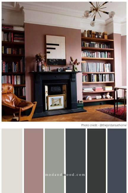 Valspar Nocturnal Green, Snug Paint Colours, Cosy Snug Living Room Ideas, Pink Front Room Ideas, Rose Living Room Decor, Living Room Color Palate, Sulking Room Pink Home Office, Sulking Room Pink Dining Room, Mauve Couch Living Rooms