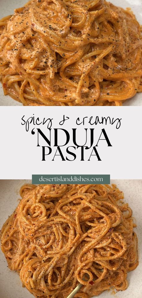 This deliciously Spicy Nduja Pasta is one of those recipes that seems a lot trickier than it is. This is a real pasta dish to impress but in reality, it needs just a handful of ingredients and takes 15 minutes maximum. Pasta Grammar Recipes, Nduja Recipe Dishes, Spicy Spaghetti Recipes, Pasta Recipes Spicy, Nduja Pasta, Nduja Recipe, Spicy Pasta Sauce, Spicy Pasta Recipes, Spicy Spaghetti