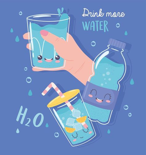 Drink Water Motivation, Water Cartoon, Water Vector, Water For Health, History Infographic, Bottle Drawing, Water Illustration, Water Poster, Drinking Water Bottle