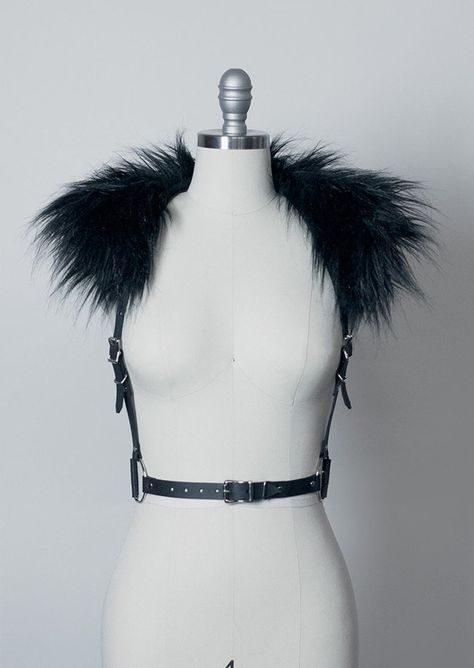 Harness Outfit, Harness Belt, Lion Costume, Fashion Themes, White Faux Fur, Black Faux Fur, Faux Fur Collar, Halter Style, Post Apocalyptic