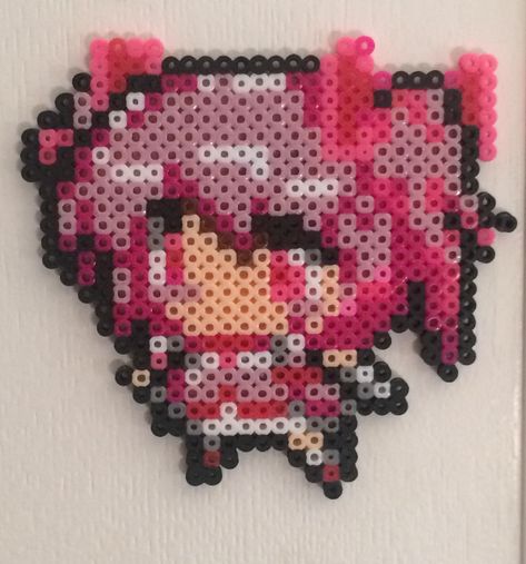 Madoka kaname from puella magi madoka magica in hamma beads / perler beads <3 Madoka Perler Beads, Madoka Magica Pixel Art, Beads Perler, Madoka Kaname, Perler Ideas, Hamma Beads, Bead Board, Beads Designs, Puella Magi