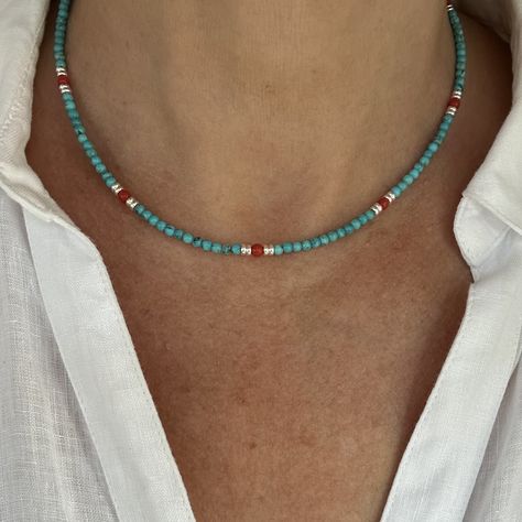 Coral And Turquoise Necklace, Turquoise Seed Bead Necklace, Turquoise Bead Jewelry, Turquoise Jewelry Necklace, Sundance Jewelry, Kingman Arizona, Mens Beaded Necklaces, Turquoise Choker, Red Coral Necklace