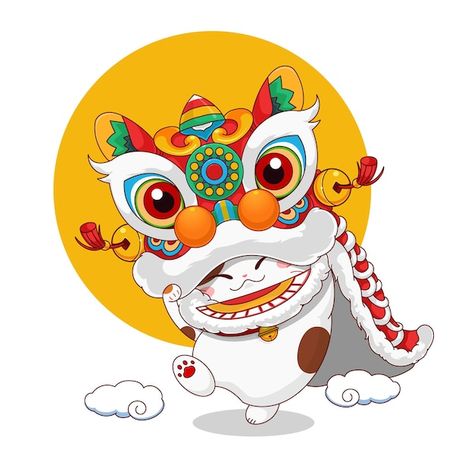 Cat Chinese New Year, Chinese New Year Character Design, Chinese Cat Drawing, Chinese New Year Drawing Ideas, Year Of The Cat 2023, Chinese New Year Illustration 2023, Li Xi Tet, Happy New Year 2023 Cat, Chinese Cartoon Characters