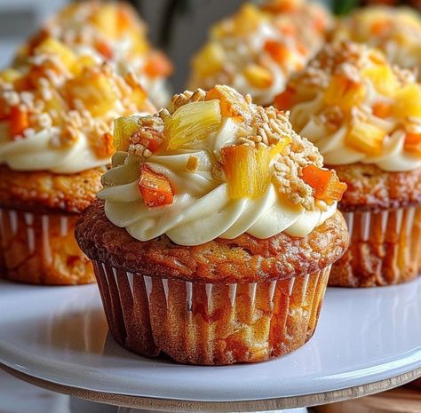 Hawaiian Pineapple Carrot Muffins Best Carrot Cupcake Recipe, Pineapple Carrot Muffins, Carrot Pineapple Muffins, Carrot Cupcake Recipe, Pineapple Muffins, Carrot Muffin Recipe, Strawberry Sugar Cookies, Muffin Flavors, Light Dessert