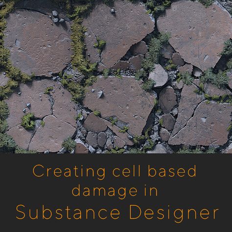 Cell based damage in Substance Designer , Gustav Engman on ArtStation at https://www.artstation.com/artwork/B1Xz9m Substance Designer Tutorial, Broken Concrete, Game Textures, Break Off, Mini Tutorial, Substance Designer, Better Late Than Never, Modeling Tips, 3d Modeling