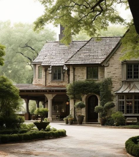 Modern Stone House Exterior Architecture, European Country Exterior, Caldwell And Castello, Stone House With Porch, Modern European Farmhouse Exterior, European Country Home Exterior, Homes With Character Exterior, Country Estate Exterior, Country Stone House