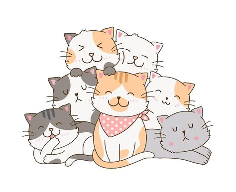 Cut cat group family friends cuddling sl... | Premium Vector #Freepik #vector #cute-illustration #cute #cat-doodle #cute-cartoon Cut Cat, Pyramid Shape, Friends Illustration, Family Drawing, Ghost Photos, Family Cartoon, Animal Groups, Drawing Cartoon, Cat Family