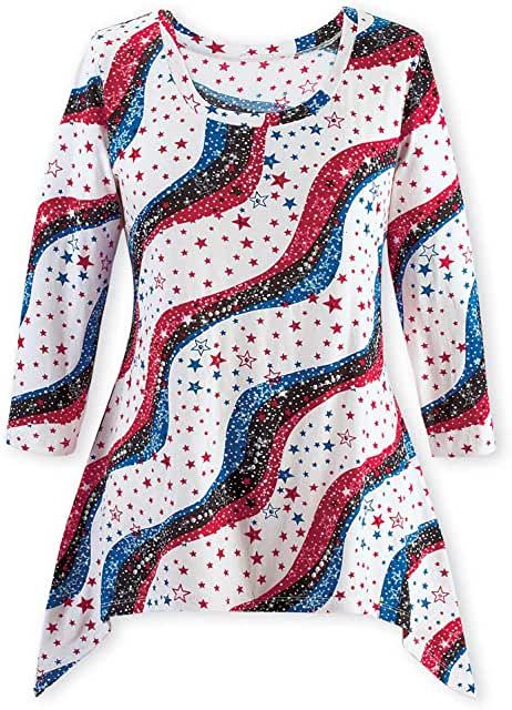 Amazon.com: plus size red, white and blue tops Patriotic Clothing, Stripped Tops, Patriotic Outfit, Collections Etc, Lace Jacket, Festival Tops, New Star, Striped Sleeve, Knit Tunic