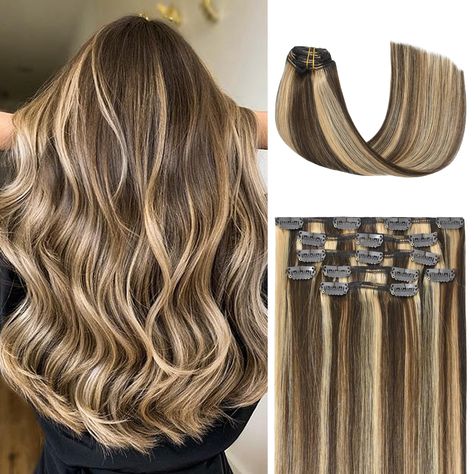 PRICES MAY VARY. 【High Quality Real Human Hair】Real human hair extensions, blend perfect with your own hair, can be styled very well (Washing, Curling, Strengthening, etc.) 70g 7pcs one pack, can cover your entire head perfectly! For 70g 22inch items, if you want to achieve the perfect effect, it is recommended to increase the thickness by 2-3 packs, and increase the length by 3 packs and more. 【More Comfortable & Healthier】Unlike traditional hair extensions, clip hair extensions is no tape no g Straight Silky Hair, Balayage Hair Extensions, Clip Hair Extensions, Increase Hair Volume, Hair Extension Brands, Color Extensions, Caramel Blonde, Real Human Hair Extensions, Human Hair Clip Ins