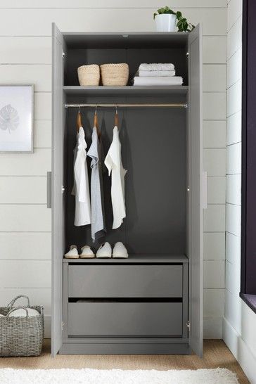 Flynn 2 Internal Wardrobe Drawers Wardrobe For Small Bedroom, Wardrobes For Small Bedrooms, Inside Wardrobe Storage Ideas, Small Wardrobe Ideas, Wardrobe Internal, Small Bedroom Wardrobe, Alcove Wardrobe, Free Standing Wardrobe, Triple Wardrobe