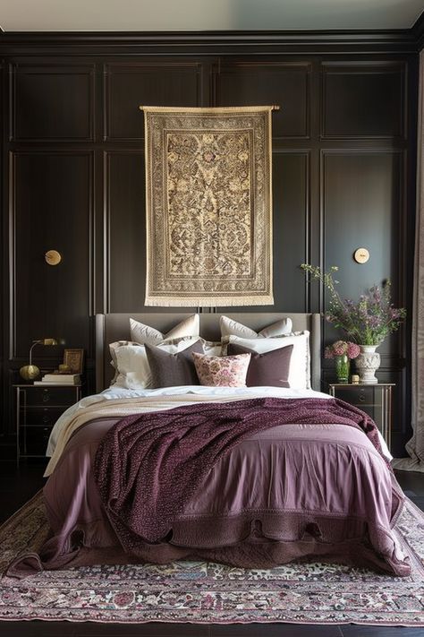 Design a stunning master bedroom wall using these decor ideas and suggestions. Panelled Walls Bedroom, Panelled Bedroom, Victorian Bedroom Ideas, Modern Victorian Bedroom, Panelled Walls, Bedroom Wall Decor Ideas, Victorian Bedroom, Textured Panels, Modern Victorian