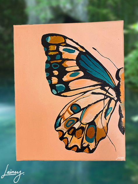 Butterfly. Canvas. Acrylic Paint. Pinterest Butterfly Painting Ideas Easy, Butterfly Acrilyc Painting, Butterfly Painting For Beginners, Half Butterfly Painting On Canvas, Butterfly Drawing On Canvas, Butterfly Painting On Canvas Acrylics, Butterfly Canvas Painting Easy, Half Butterfly Painting, Painting Long Canvas