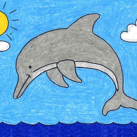 Draw A Dolphin, Dolphin Craft, Basic Drawing For Kids, Dolphin Drawing, Dolphin Coloring Pages, Turtle Coloring Pages, Dolphin Art, Drawing Lessons For Kids, Art Projects For Kids