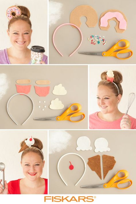 Looking for an easy-to-make Halloween outfit? Use this template and let your imagination run wild. You can also make a cupcake headband, donut headband or whatever you can think of. Check out Fiskars.com for more inspiration and get started! Diy Adult Halloween Costumes, Donut Costume, Candy Costumes, Donut Birthday Parties, Halloween Headband, Birthday Crafts, Donut Party, Mom Diy, Things To Make