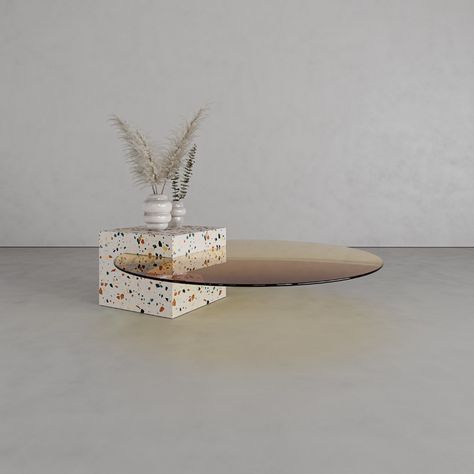 How To Make Terrazzo, Terrazzo Coffee Table, Terrazzo Table, Sculptural Furniture, Coffee Table Base, Marble Furniture, Metal Art Decor, Arch Interior, Boutique Interior Design