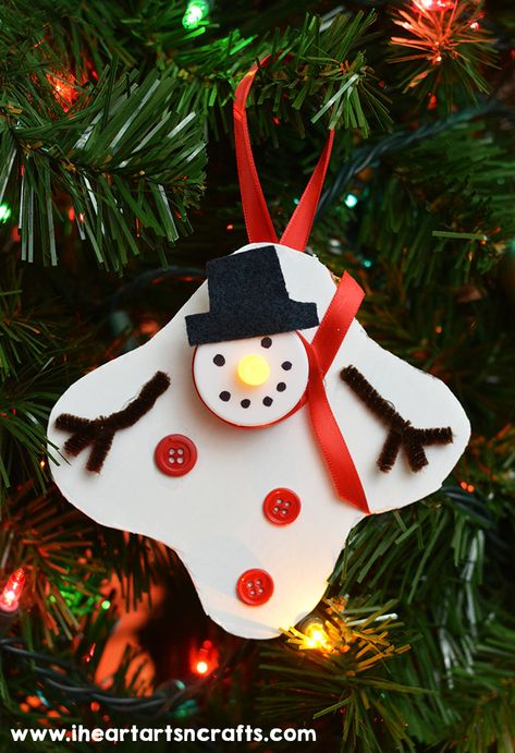 Diy Christmas Ornaments For Kids, Ornaments For Kids To Make, Tea Light Crafts, Tea Lights Christmas, Arts N Crafts, Tea Light Snowman, Diy Snowman Ornaments, Christmas Ornaments For Kids, Ornaments For Kids