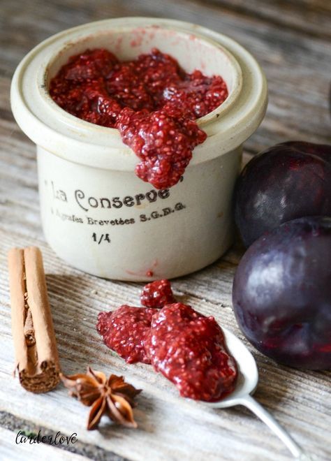 Sugar-Free Chia Plum Jam Sugar Free Plum Jam Recipe, Plum Recipes Healthy, Plum Recipe, Plum Jam Recipe, Lyme Diet, Sugar Free Jam Recipes, Smoothies Ideas, Plum Jam Recipes, Chia Seed Jam