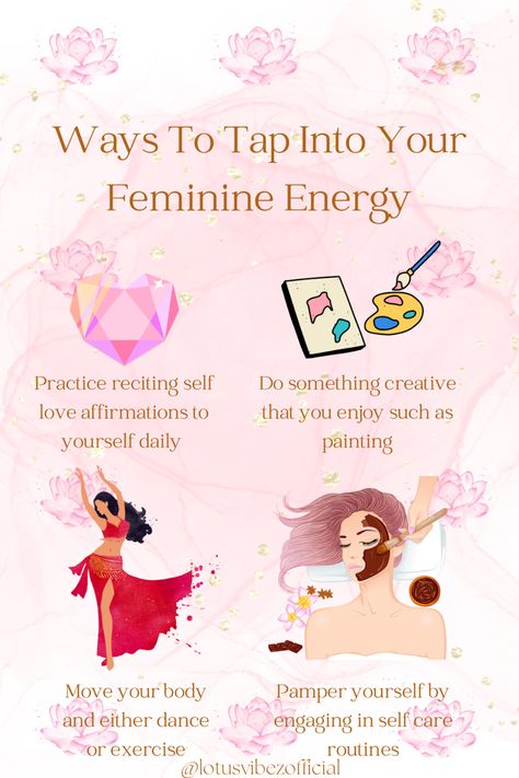 These are some effective ways that you can tap into your feminine energy!🎀 #femininity #selfcare #creativity #affirmations #selflove #selflovejourney #dance Holistic Cleaning, Peace Love And Happiness, Feminine Spirituality, Feminine Energy Aesthetic, Manifestation Meditation, Divine Feminine Spirituality, Feminine Health, Energy Healing Spirituality, Goddess Energy