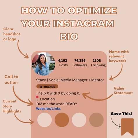 Optimize your Instagram bio with these key tips so that you're searchable, relevant, and reach the right audience! Instagram Bio, Website Link, Social Media Manager, Make Money, How To Make Money, Social Media, Key, Marketing, Money