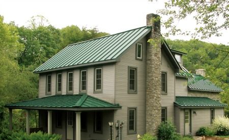 Why would you put a metal roof over shingles? Lots of reasons! http://ow.ly/lHJAf Craftsman House Colors Exterior, Metal Roof Over Shingles, Green Metal Roof, Green Exterior House Colors, Green Roof House, Metal Roof Houses, Metal Roof Colors, Metal Roofs, Roof Paint