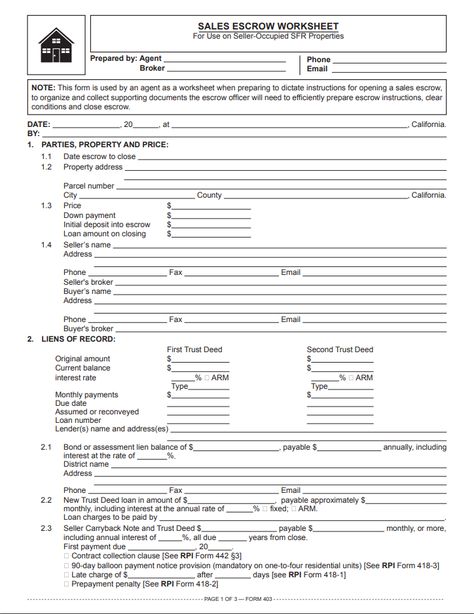 This form is used by an agent as a worksheet when preparing to dictate instructions for opening a sales escrow, to organize and collect supporting documents the escrow officer will need to efficiently prepare escrow instructions, clear conditions and close escrow. Escrow Officer, Fillable Forms, A Worksheet, Online Form, Sheet Music