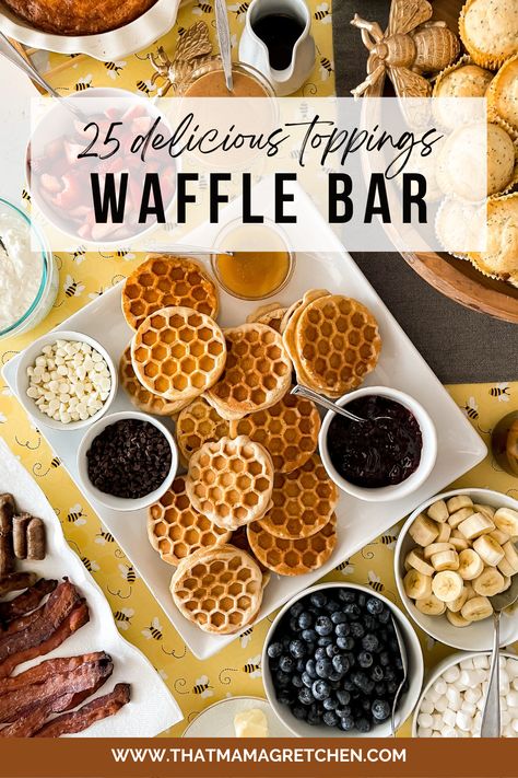 Waffle Bar Toppings, Belgian Waffles Toppings, Christmas Waffles, Pancake Bar, Bee Things, Belgium Waffles, Brunch Bar, Waffle Maker Recipes, Savory Waffles