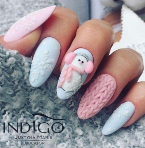 Winter Nail Design, Penguin Nails, Nail Noel, Blue Christmas Nails, Nail Art Noel, Light Baby Pink, Unghie Nail Art, Nagel Tips, Christmas Gel Nails