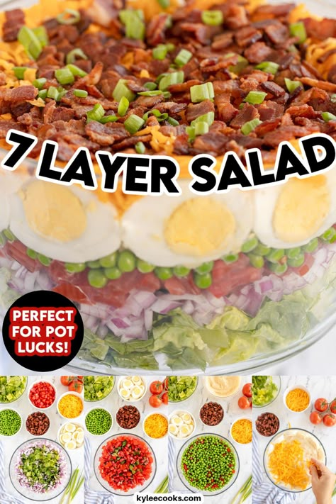 Pea Layered Salad, 7layer Salad Recipe Bacon, 7 Layer Salad Dressing Mayo And Sugar, Overnight Salad Layered, Seven Layer Salad Recipe Classic, Layered Salad With Peas, 7 Layer Salad Recipe, Overnight Salad, 7 Layer Salad